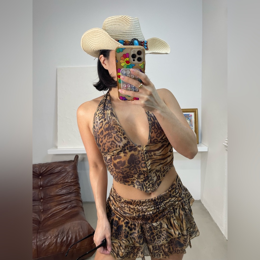 Animal Print Halter Top and Skirt Set